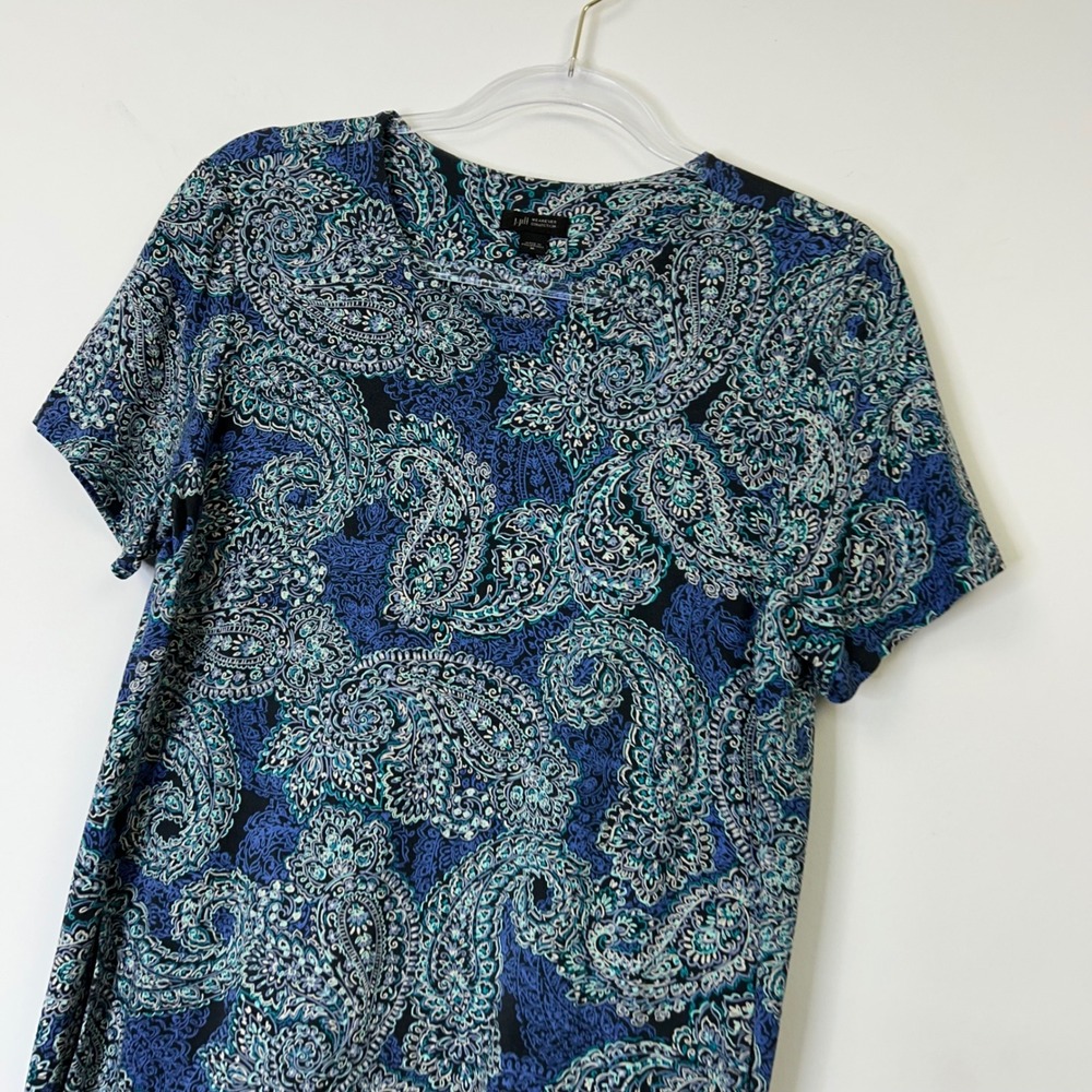 J. Jill Wearever Collection T-Shirt Dress Women's Medium Blue Paisley - Picture 3 of 9